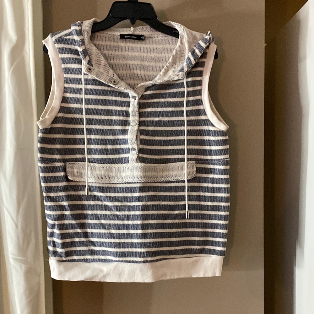 Doe & Rae Striped Sleeveless Hoodie - Blue and White